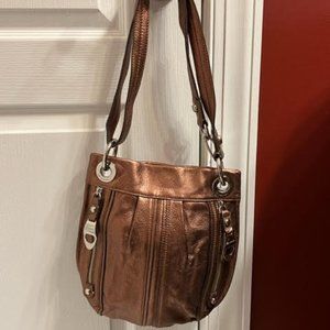 B. Makowsky Copper Metallic Leather Shoulder/Crossbody Bag w/flaw